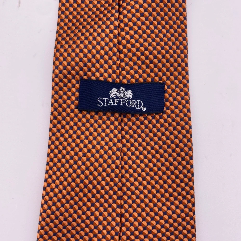 Stafford Men's Designer Necktie Orange Blue Circle Pattern Luxury Silk Blend Tie